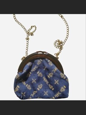 Emilio Pucci Navy and Gold Logo Frame Wristlet